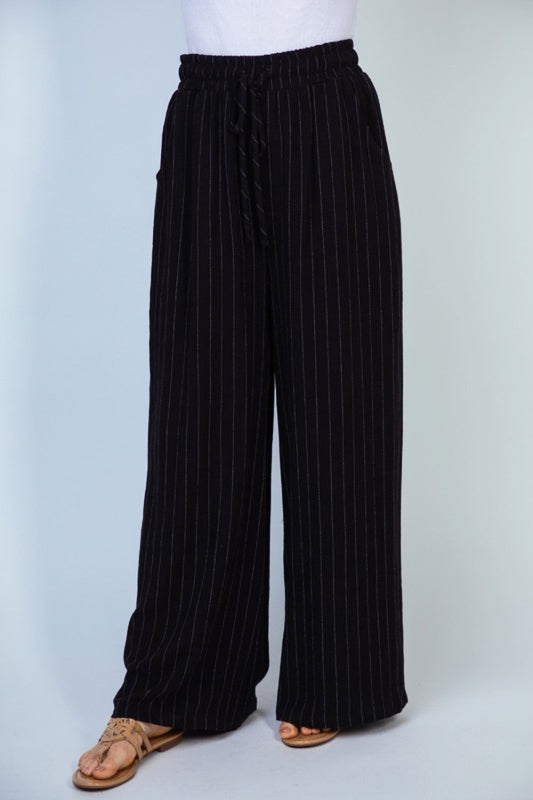 White Birch Finding Myself Full Size Striped Knit Pants in Black