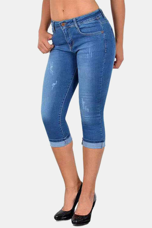 Full Size Button Fly Capris Jeans
