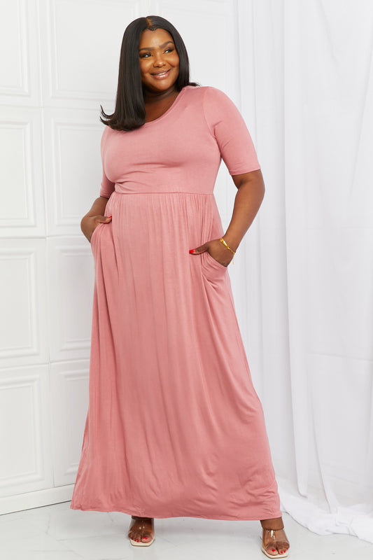 Celeste Sweetheart Full Size Short Sleeve Maxi Dress in Light Mauve